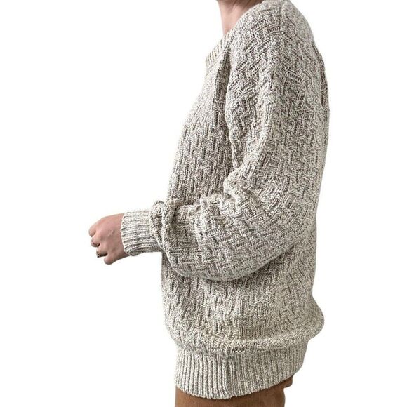 Vintage 1990s Eddie Bauer Beige Tan Crewneck Chunky Cotton Sweater Made in USA - Picture 4 of 8